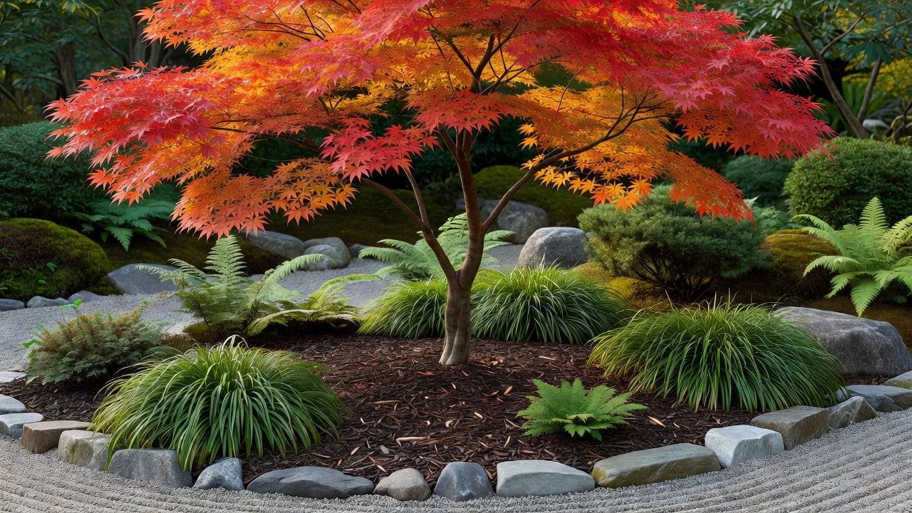 日本の庭に植えられた紅葉の木