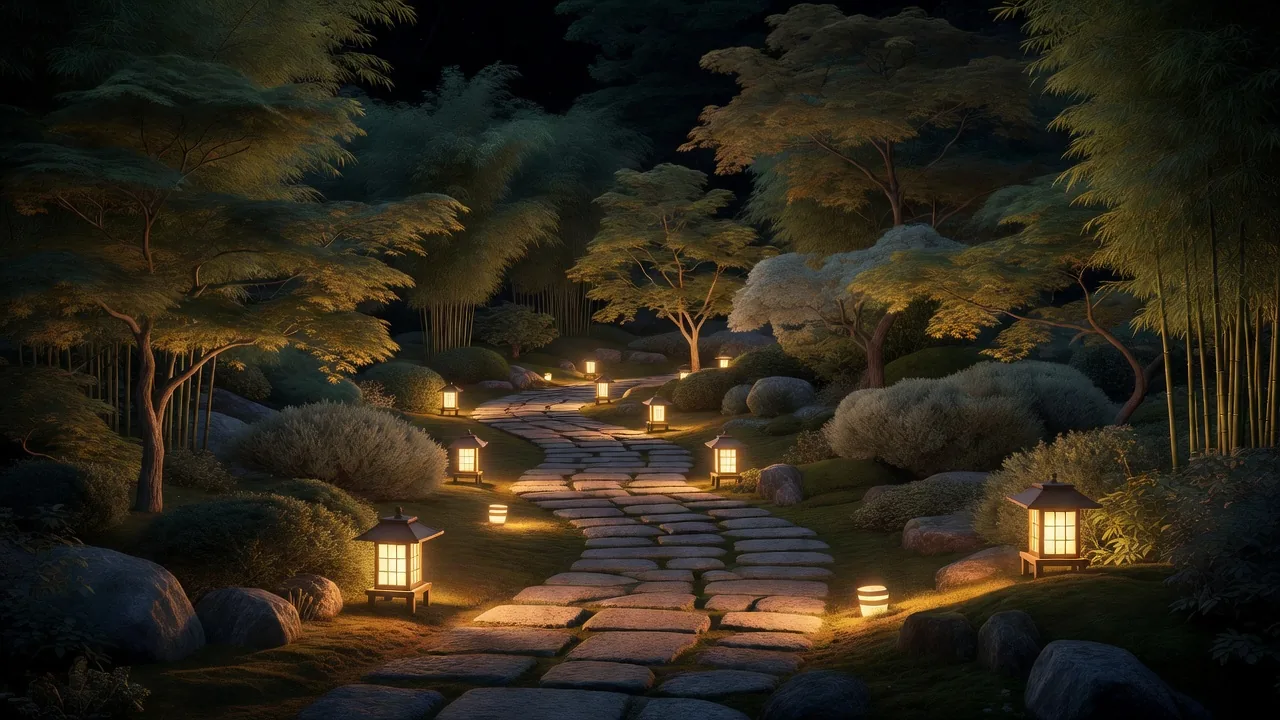 屋外ガーデン照明の夜景