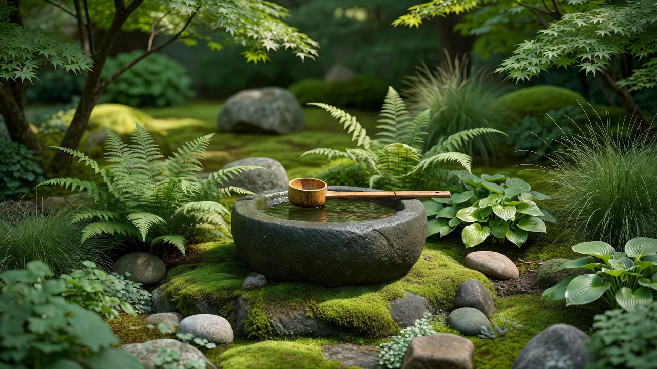 蹲踞（つくばい）のある庭園